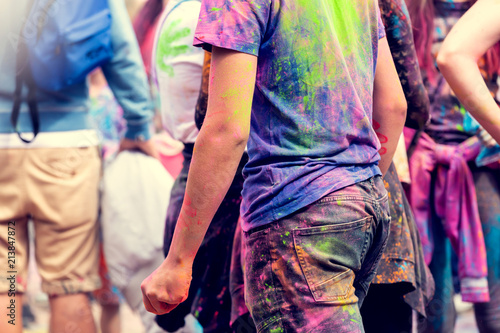 Young people are having fun at the festival of colors.