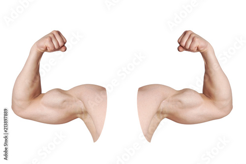 cut out male arms with flexed biceps muscles isolated on white