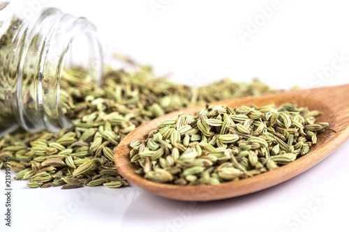 close up the fennel seed on white background