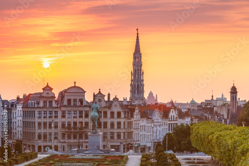 Brussels City Hall and Mont des Arts area at sunset in Brussels, Belgium