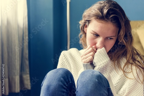 Young alone girl feeling sad