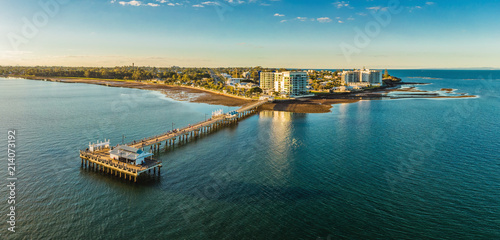 Woody Point Jetty is famous landmark on the Moreton Bay on Redcliffe peninsula, Brisbane