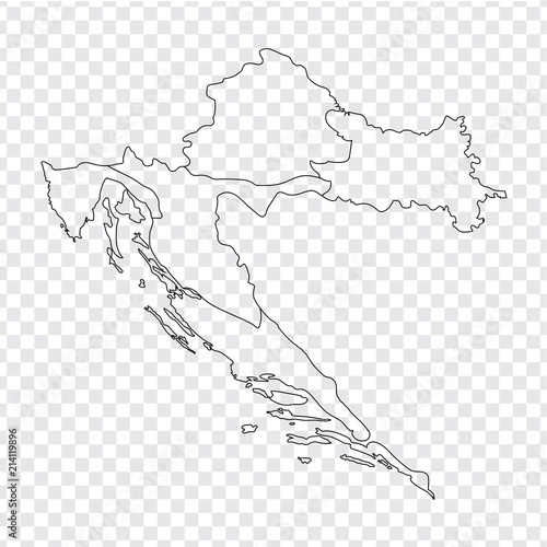 Blank map Croatia. High quality map of Croatia on on transparent background. Map of Croatia with the provinces. Stock vector. Vector illustration EPS10. 