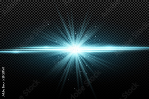 Abstract stylish light effect on a transparent background. Bright glowing star. Bright flares. Blue rays. Explosion. Vector illustration