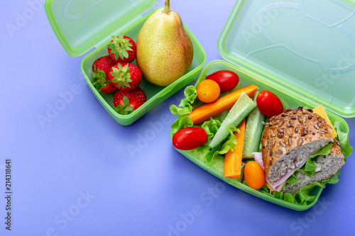 Lunch boxes with fresh healthy second breakfast.