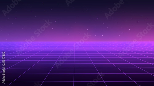 Abstract futuristic landscape 1980s style. Vector illustration 80s party background . 80s Retro Sci-Fi background.