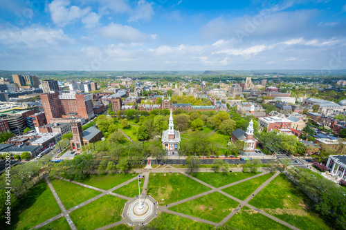 View of the New Haven Green and downtown, in New Haven, Connecticut