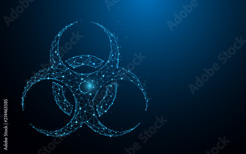 biohazard icon form lines, triangles and particle style design. Illustration vector