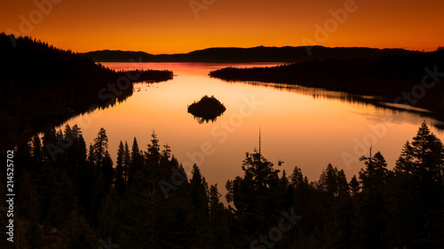 Lake Tahoe West shore view in the sunrise overlooking Fannette Island and Emerald Bay