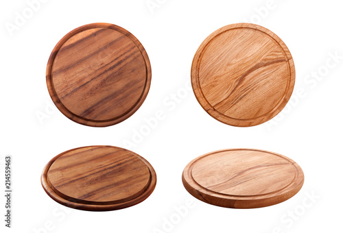 Pizza board isolated on white. Top view mock up