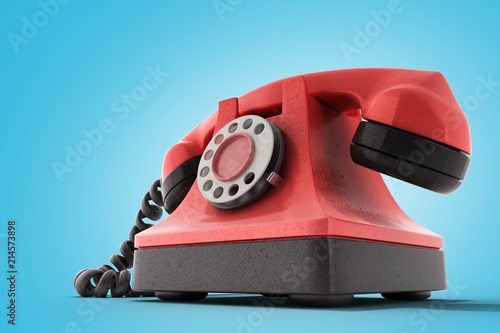 Hot line concept Red vintage telephone taking a call ideal for contact page 3d render on blue