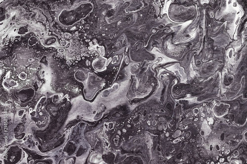 Black and white marbling texture. Creative background with abstract oil painted handmade surface. Liquid paint.