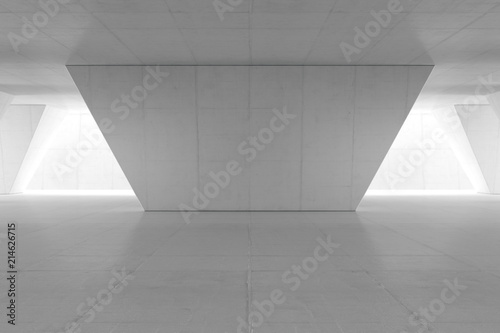 Abstract Empty space with white wall. Modern blank showroom with floor. Future concept. 3d rendering.