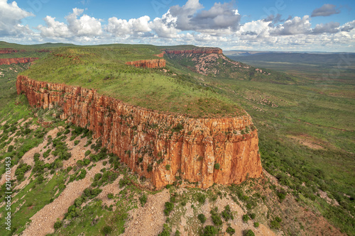 Aerial view of the iconic cliffs and high plateau of the Cockburn Range, El Questro Station, Kimberley, Australia.