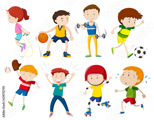 Set of kids doing activites