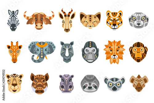 Collection of african animals made in modern flat style vector. Lion, rhino, alligator and other cute animals. Geometrical and clean vector.