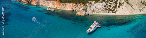 Panoramic view of Anchoring yacht in bay