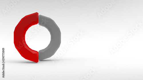 Logo white-red ring of two halves on white background. 3d rendering.