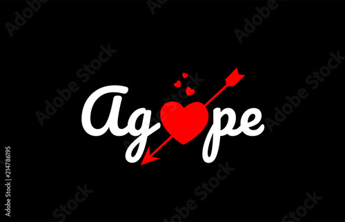 agape word text with red broken heart