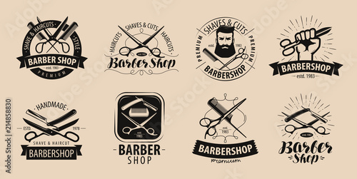Barbershop, hairdressing salon logo or label. Vector illustration