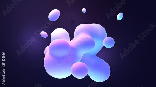 Blue and purple gradient color floating liquid blob. 3d rendering picture.