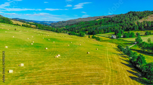 The green highlands of Scotland - aerial drone view