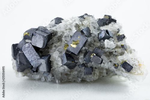 Pyrite and galena absorbed by quartz ,natural crystal,Close-up