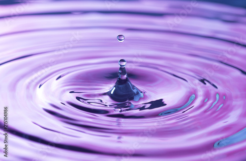 SImple Water Droplets into a Pool of Water with a Purple Reflection