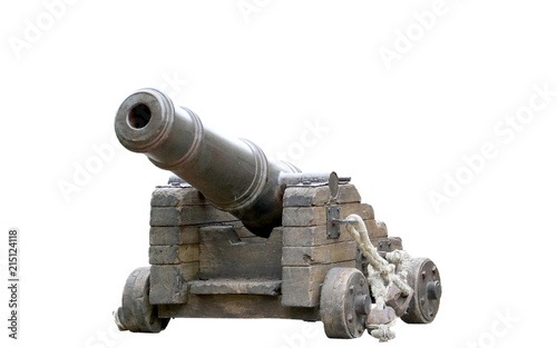 Spanish colonial cannon replica isolated on a white background