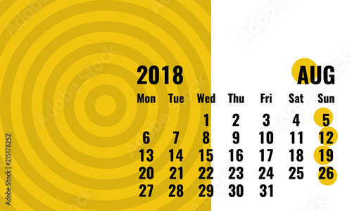 august 2018 simple horizontal calendar with geometrical pattern