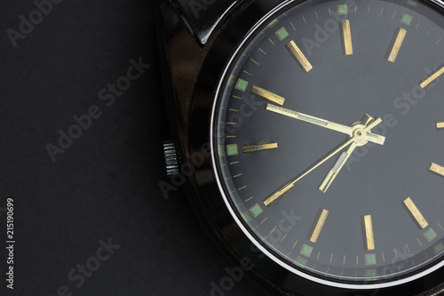 close up luxury watch on black background