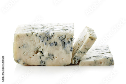 Sliced blue cheese isolated on white