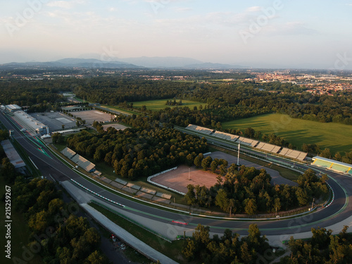 monza circuit aerial view shot from drone on sunset