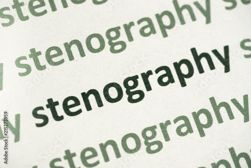 word stenography printed on paper macro