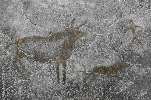 An image of ancient animals for hunting on the wall of the cave. history, ancient era. archeology.