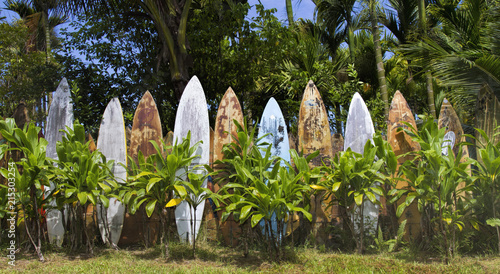 Surfboard wall in Haiku on Maui.