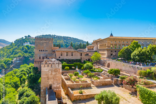Aerial view of the Alhambra in Granada, Andalusia, Spain.