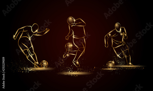 Football players set. Golden linear soccer player illustration for sport banner, background and flyer.