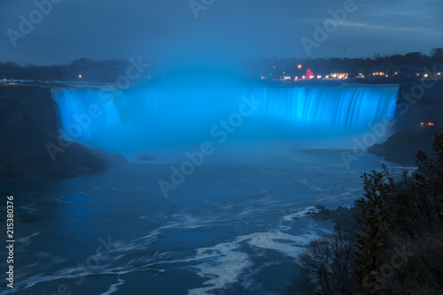 Illuminated Horseshoe Niagara Falls at Dusk in Autumn