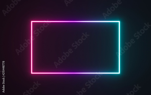 Neon frame sign in the shape of a rectangle. 3d illustration
