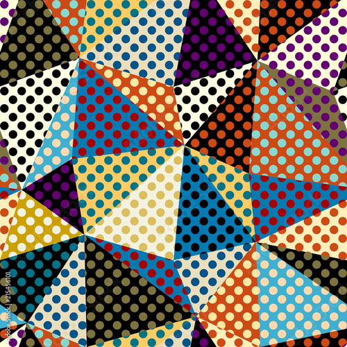 Seamless geometric pattern. Classic polka dot pattern in a patchwork collage style. Vector image.