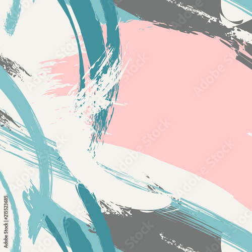 Vector fancy brushstroke easy pattern in pink, yellow bright colors. Minimal clothes expressive splash strokes. Arty paint fresh concept hand drawn online design