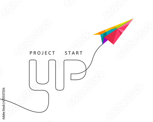Project start up concept with multicolor paper plane made in polygon design on white background