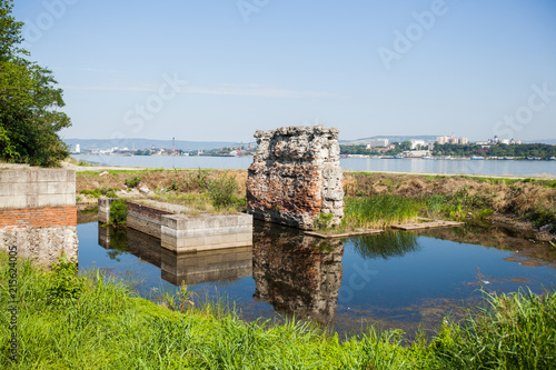 old monumental piers of Trajan's Bridge Serbia