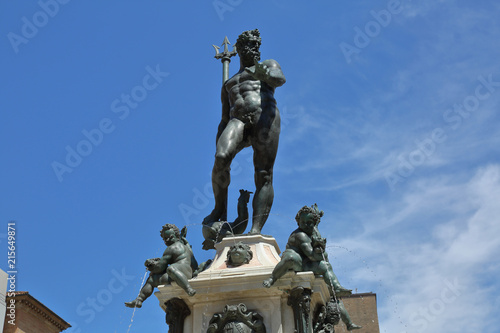 BOLOGNA, ITALY - JULY 19, 2018: The famous fountain of Neptune. Early work by sculptor Giambologna, completed about 1567 