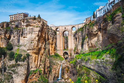 landscape with the Tajo Gorge and stone bridge, Ronda, Spain