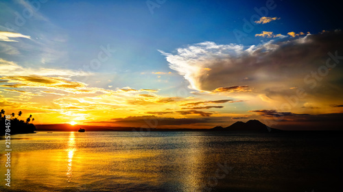 Sunset panorama with Tavurvur volcano at Rabaul, papua new guinea
