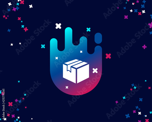 Shipping box simple icon. Logistics delivery sign. Parcels tracking symbol. Cool banner with icon. Abstract shape with gradient. Vector