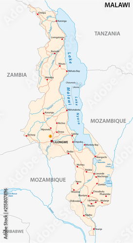 republic of malawi road vector map