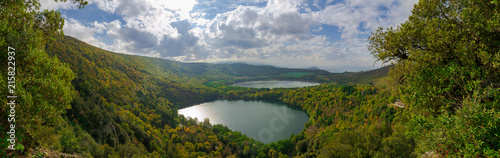 Panorama of Monticchio Lake in Basilicata, Italy.